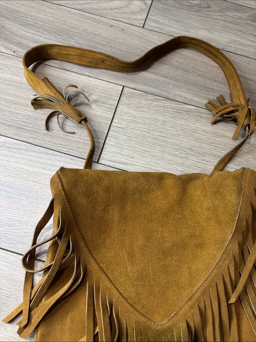 Hand Made Fringed Suede Crossbody Bag - Mustard - Picture 3 of 11